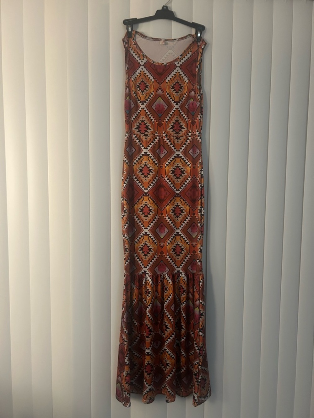 Sleeveless Orange Geometric Maxi Dress